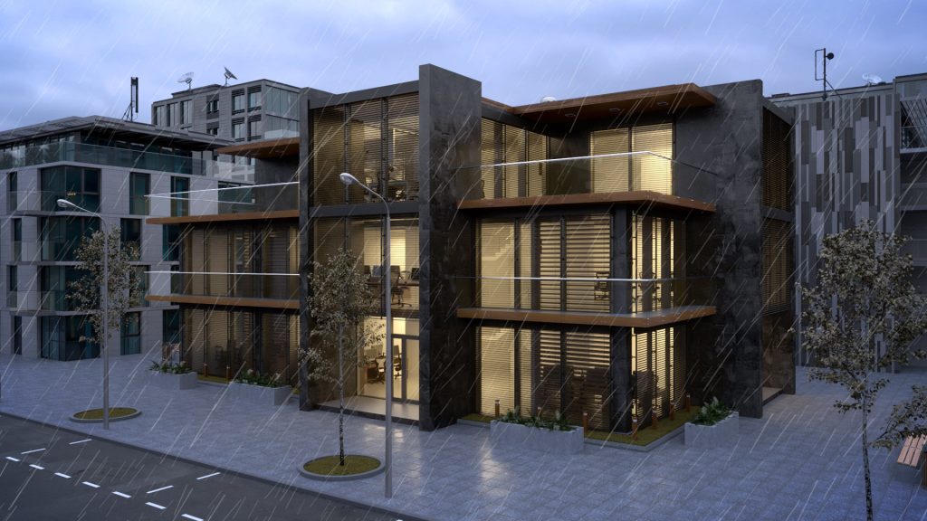 Żaluzje_Animacja_3D_Budynek_Noc Animacja 3D Budynek Exterior