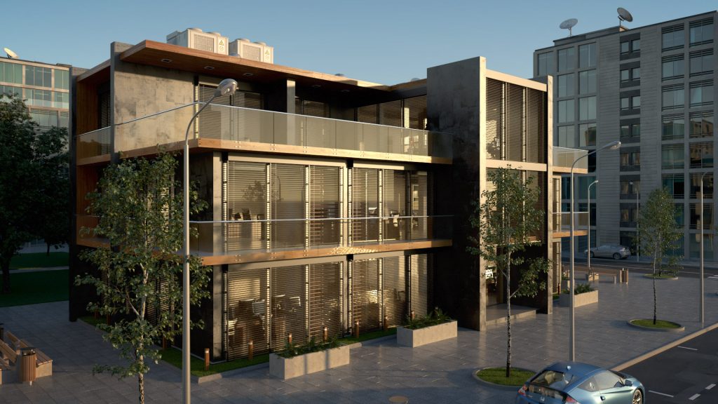 Żaluzje_Animacja_3D_Budynek_Swit Animacja 3D żaluzji - Budynek Exterior