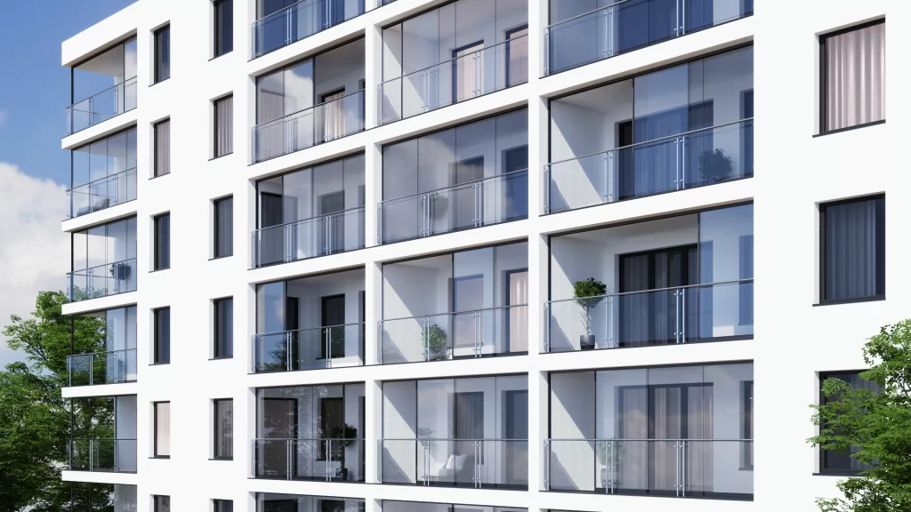 Tarasola zabudowa szklana wnetrze 05 Panele szklane wizualizacja 3D