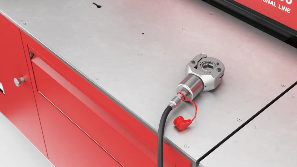 Urzadzenie do obrobki szyn pradowych - ekran Animacja 3D urządzenia ERKO BPS1200