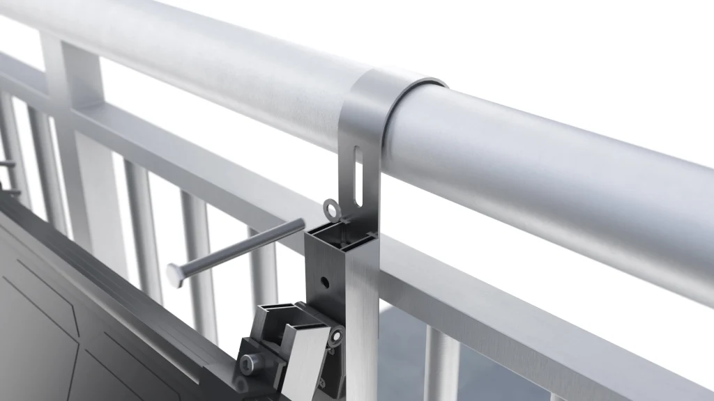 Animacja 3D Techniczna priBalcony_laczenie Montaż 3D system solarny na balkon