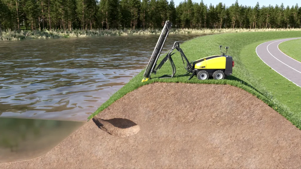 Animacja techniczna 3D Wizualizacja 3D Wal Przeciwpowodziowy Cover Technologies 3vo Studio 005 Przekrój - pokazanie technologii uszczelniania wału