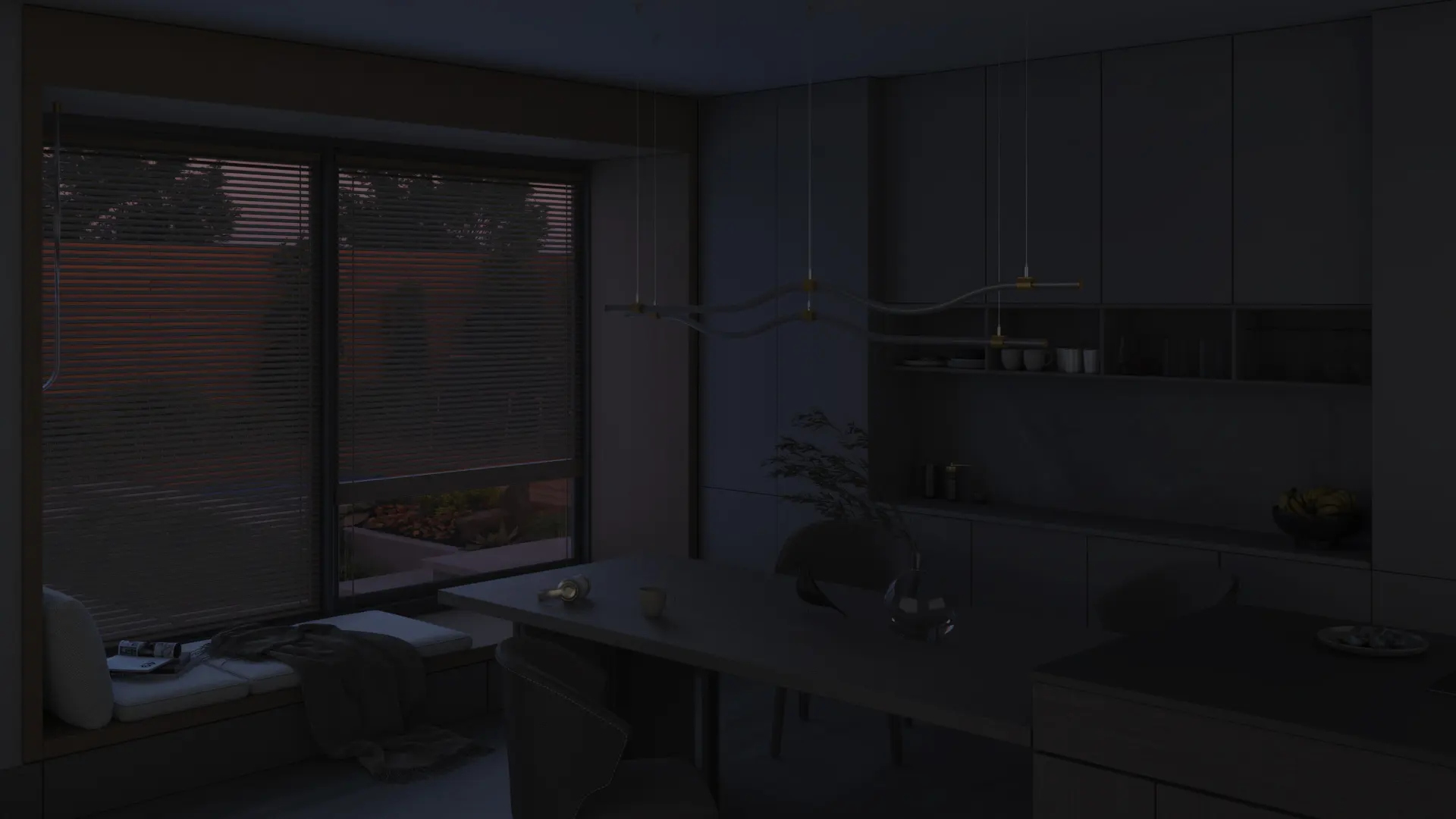 Animacja 3D profilu LED - ujecie w aranzacji, wygaszone